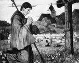 St. Wendelin vor dem Kreuz betend, Maler Matthias Schiestl, 1898